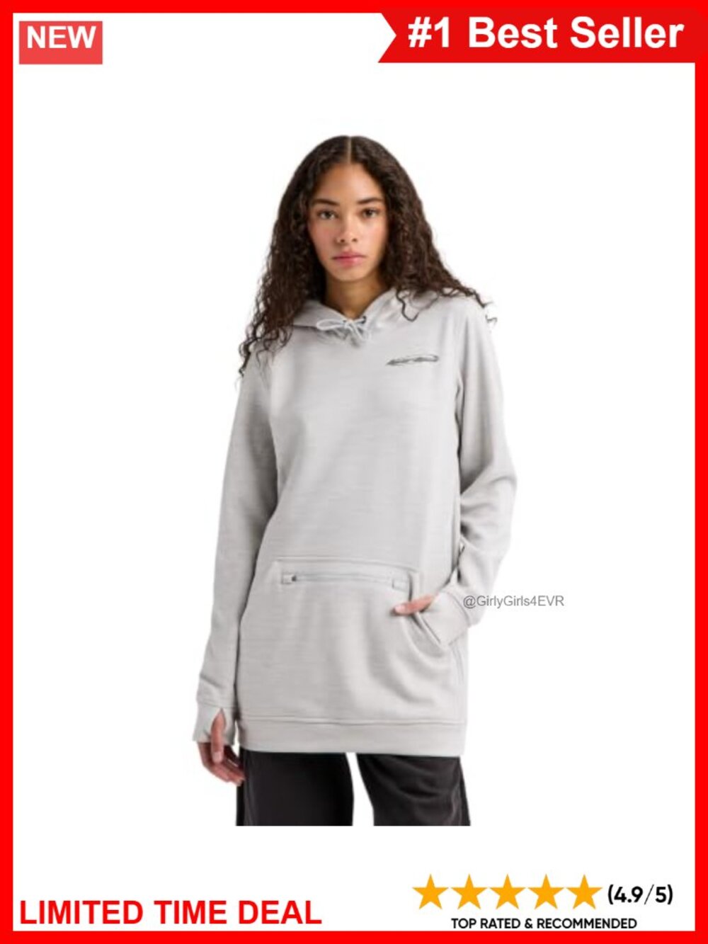 Long Pullover Hoodie Performance Fleece With Thumbhole Cuffs